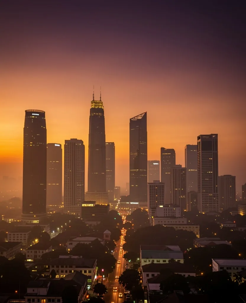 Semarang urban skyline at dusk