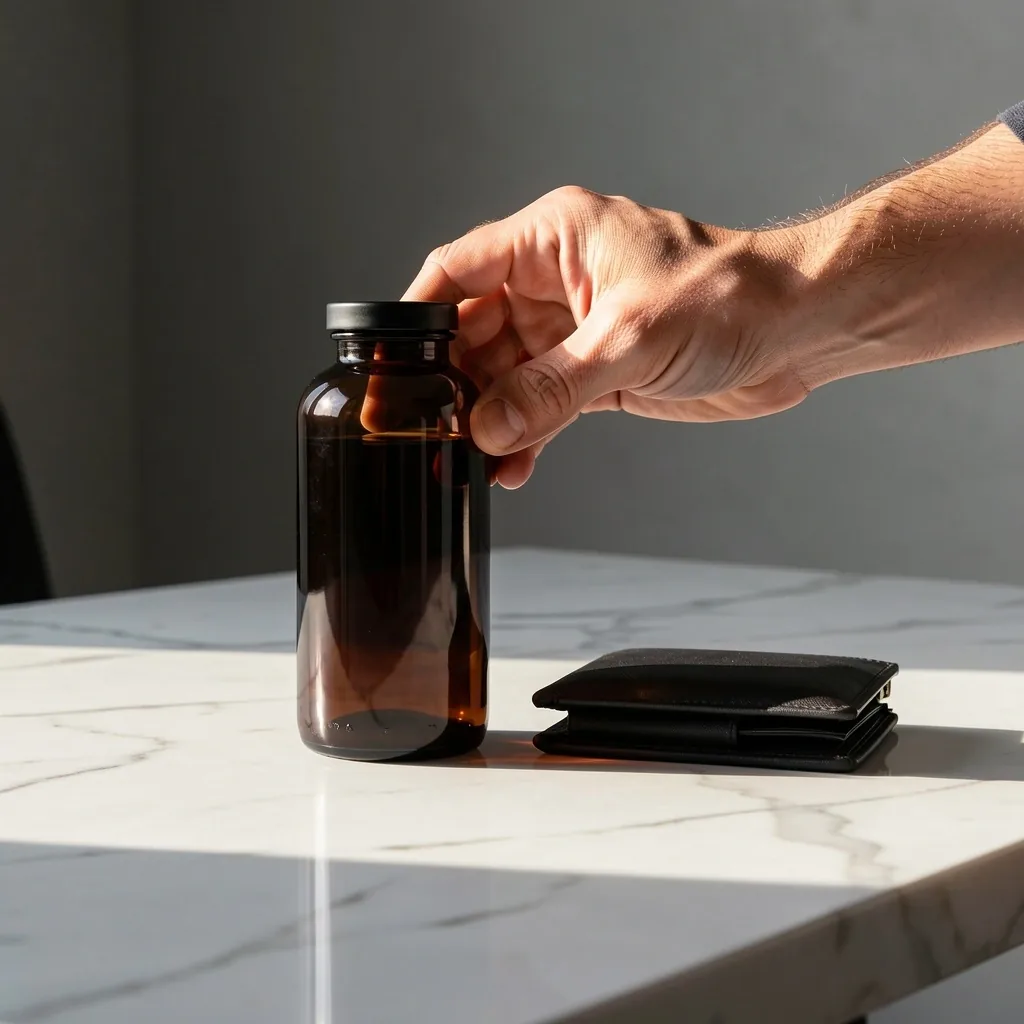 Supplement bottles on dark surface